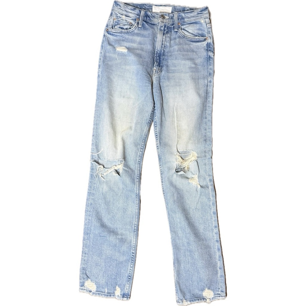 MOTHER Light Blue Distressed Straight-Leg Jeans